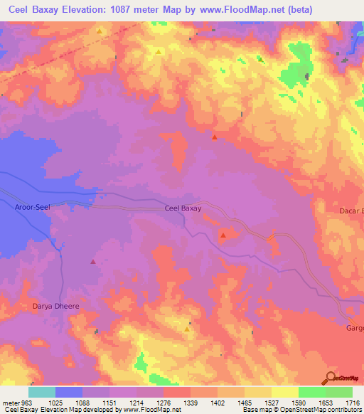 Ceel Baxay,Somalia Elevation Map
