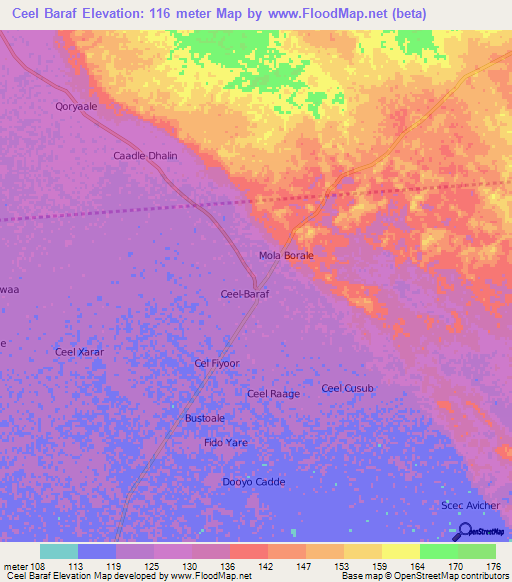 Ceel Baraf,Somalia Elevation Map