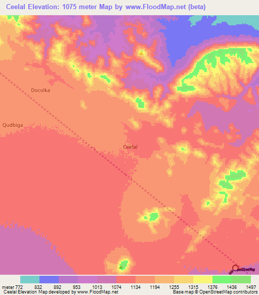 Ceelal,Somalia Elevation Map
