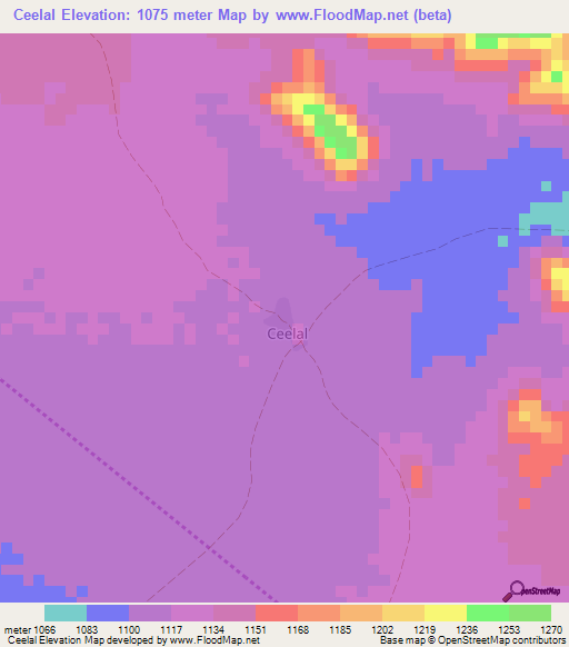 Ceelal,Somalia Elevation Map