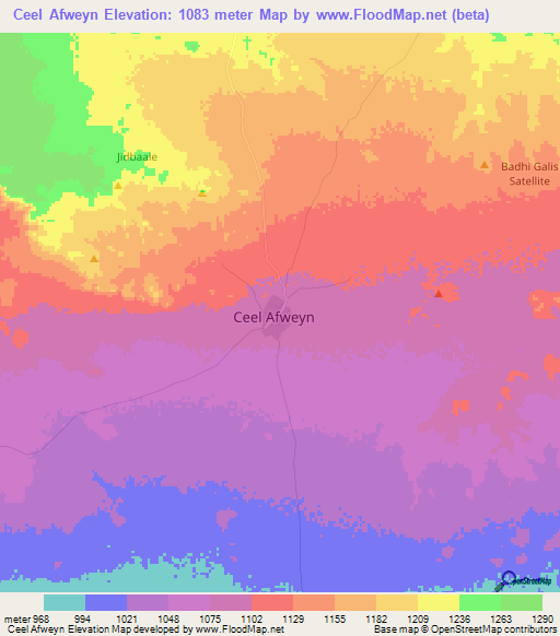 Ceel Afweyn,Somalia Elevation Map