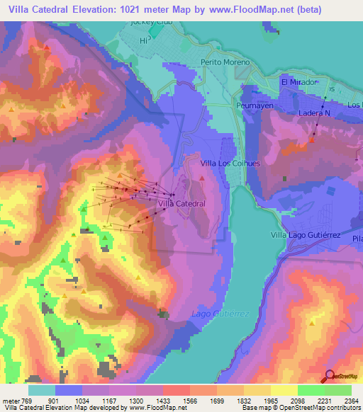 Villa Catedral,Argentina Elevation Map