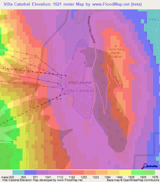 Villa Catedral,Argentina Elevation Map