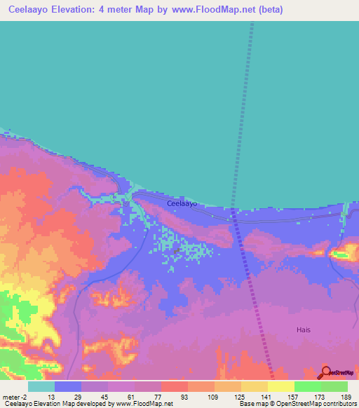 Ceelaayo,Somalia Elevation Map