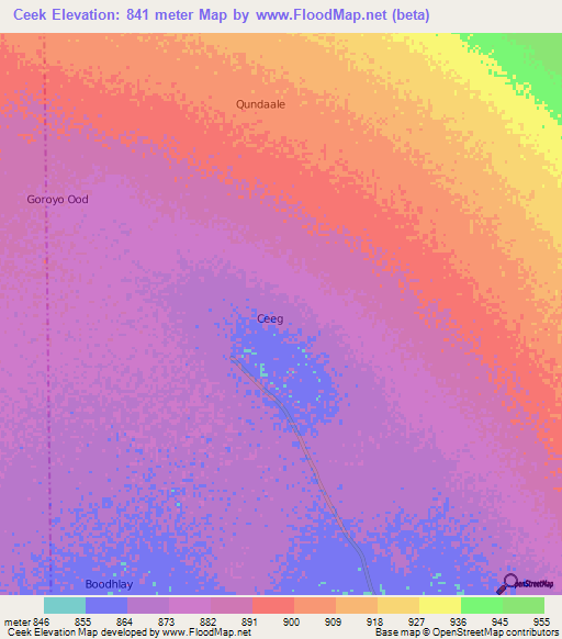 Ceek,Somalia Elevation Map