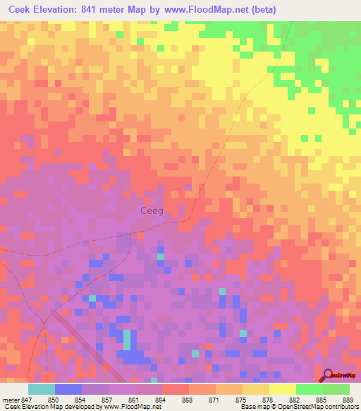 Ceek,Somalia Elevation Map