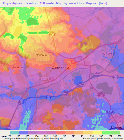 Dzyarzhynsk,Belarus Elevation Map