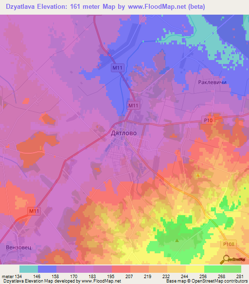 Dzyatlava,Belarus Elevation Map