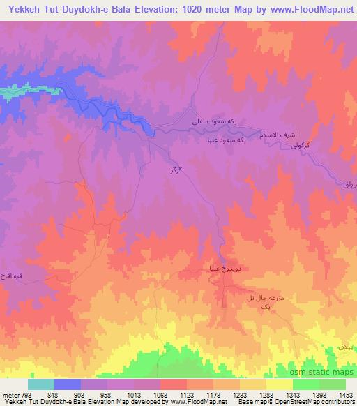 Yekkeh Tut Duydokh-e Bala,Iran Elevation Map