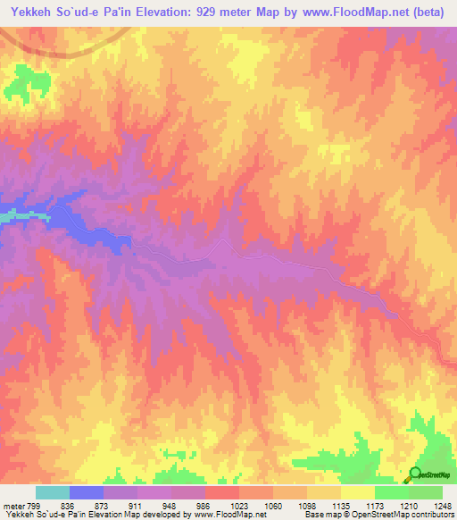 Yekkeh So`ud-e Pa'in,Iran Elevation Map