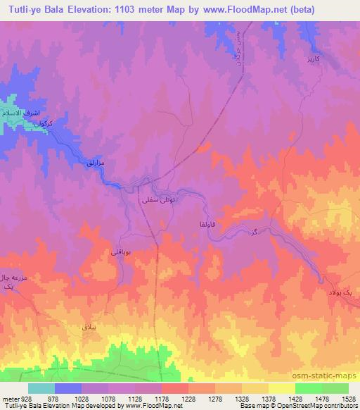 Tutli-ye Bala,Iran Elevation Map