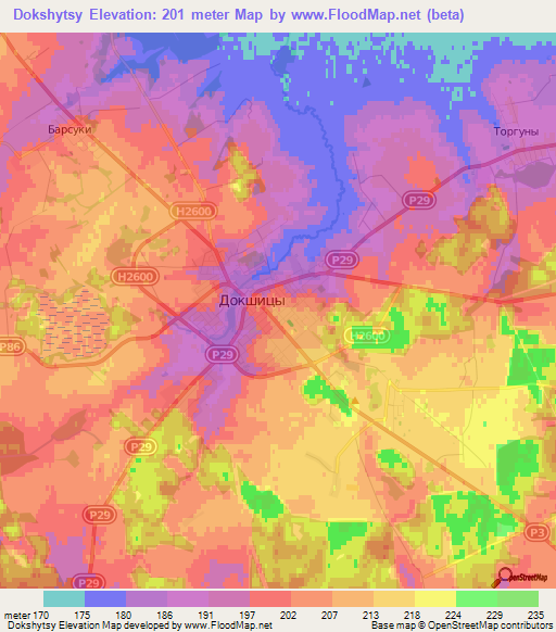Dokshytsy,Belarus Elevation Map