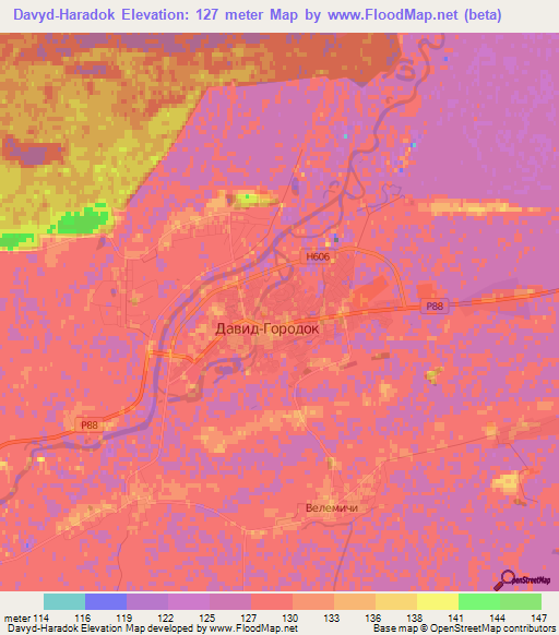 Davyd-Haradok,Belarus Elevation Map