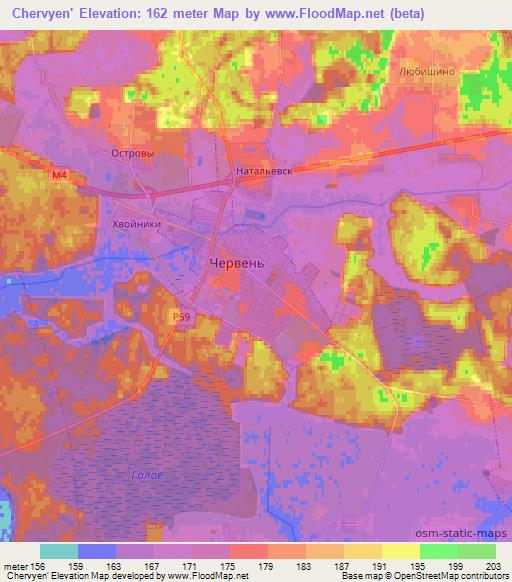 Chervyen',Belarus Elevation Map