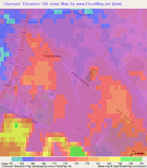 Chervyen',Belarus Elevation Map