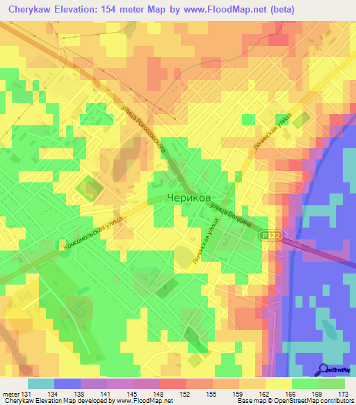 Cherykaw,Belarus Elevation Map