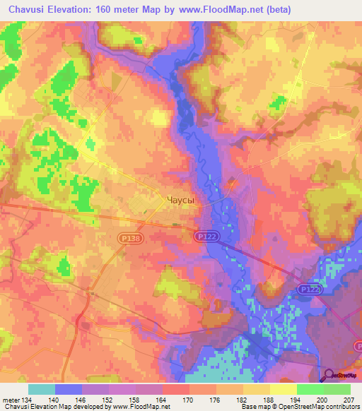 Chavusi,Belarus Elevation Map