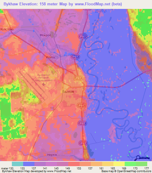 Bykhaw,Belarus Elevation Map
