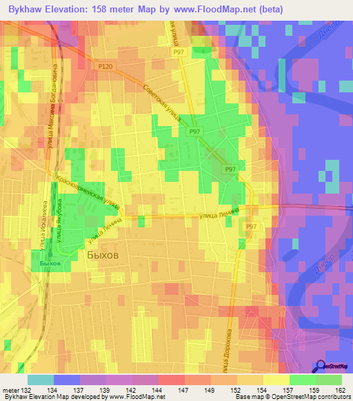 Bykhaw,Belarus Elevation Map