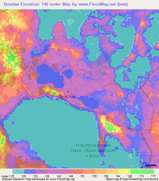 Braslaw,Belarus Elevation Map