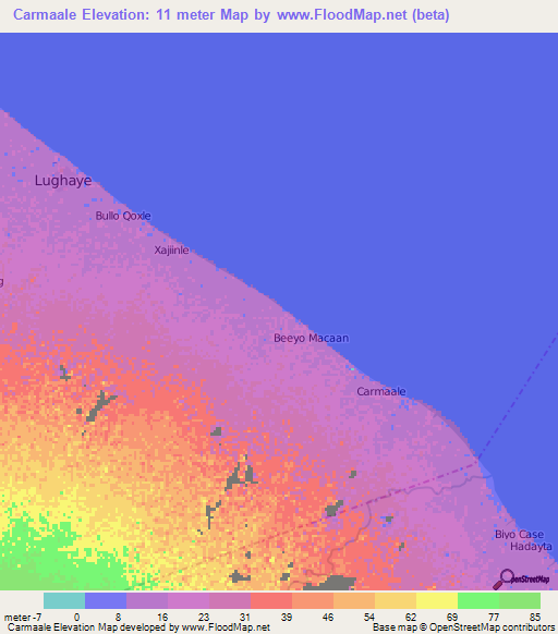 Carmaale,Somalia Elevation Map