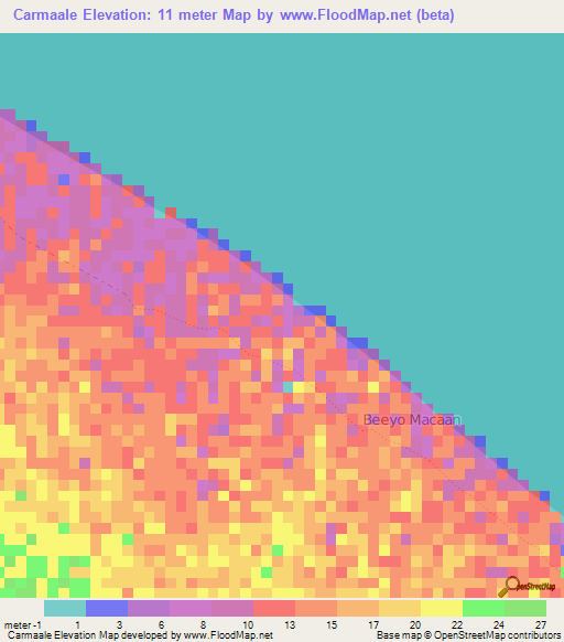 Carmaale,Somalia Elevation Map