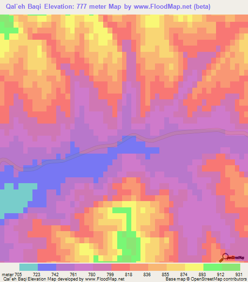 Qal`eh Baqi,Iran Elevation Map