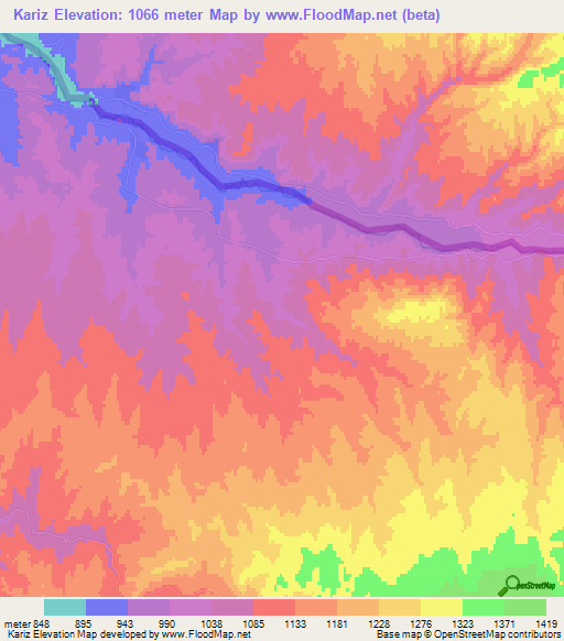 Kariz,Iran Elevation Map