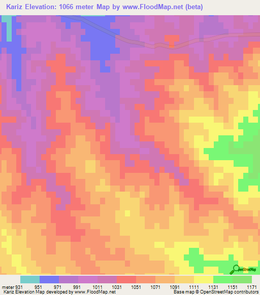 Kariz,Iran Elevation Map