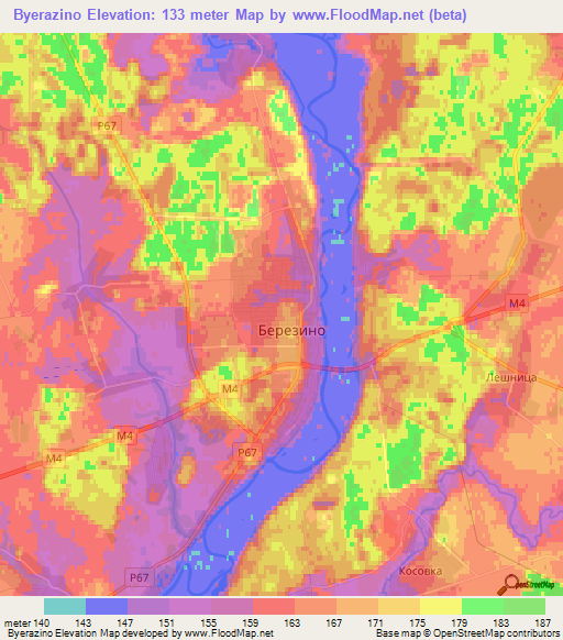 Byerazino,Belarus Elevation Map