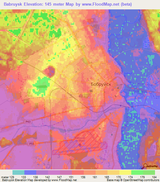 Babruysk,Belarus Elevation Map