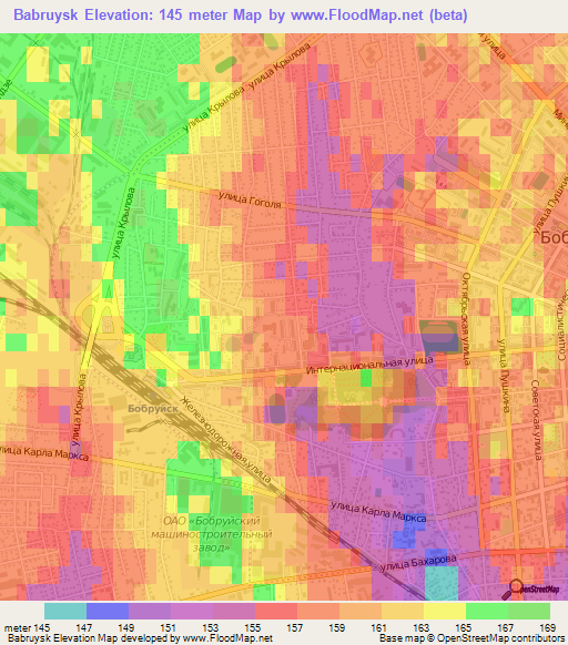 Babruysk,Belarus Elevation Map