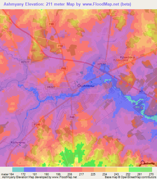 Ashmyany,Belarus Elevation Map