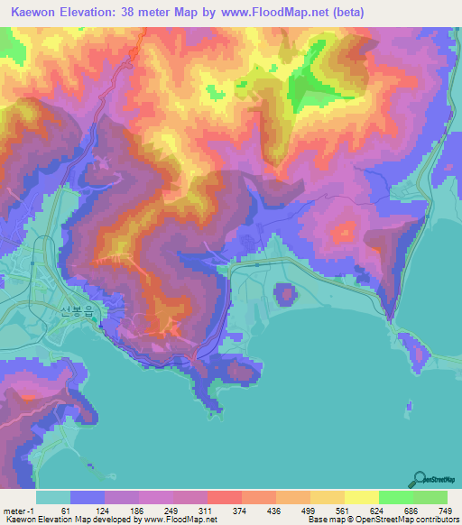 Kaewon,North Korea Elevation Map