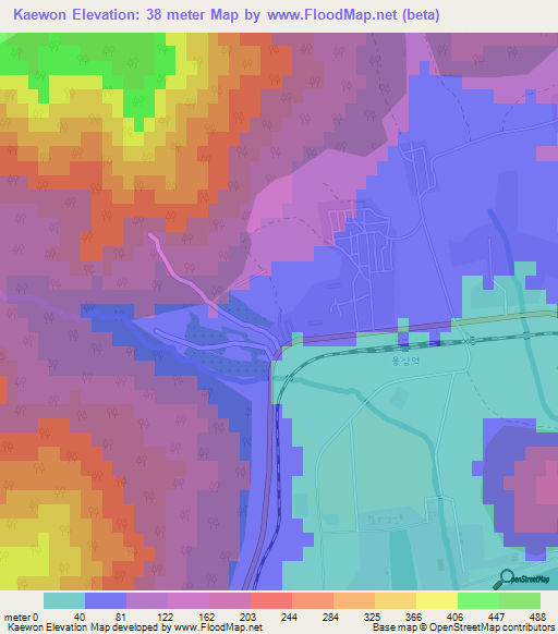 Kaewon,North Korea Elevation Map