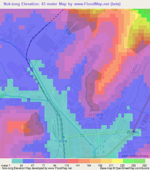 Nok-tong,North Korea Elevation Map