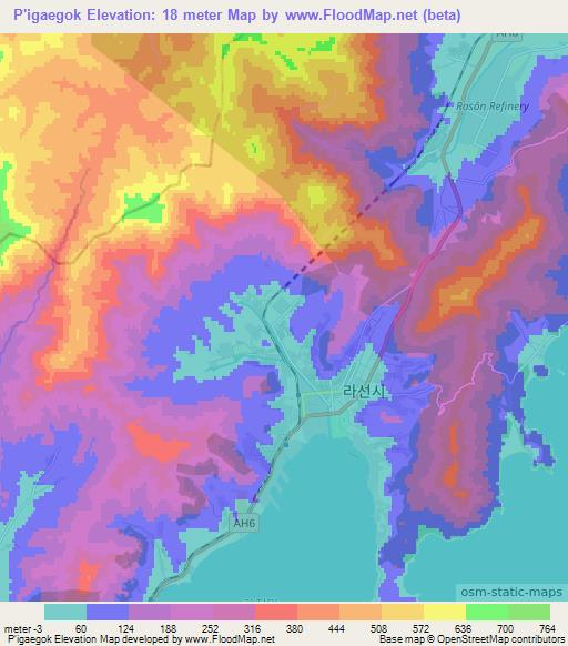 P'igaegok,North Korea Elevation Map