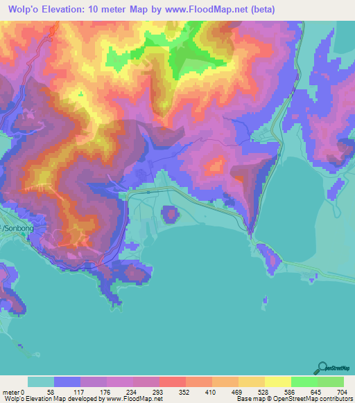 Wolp'o,North Korea Elevation Map