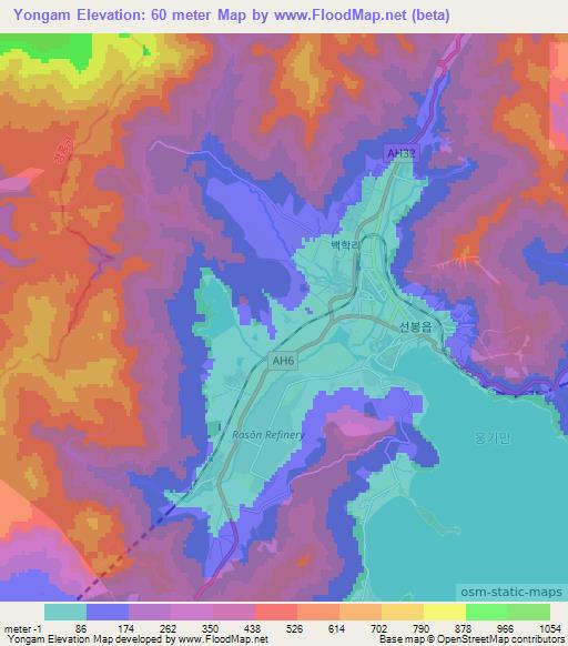 Yongam,North Korea Elevation Map