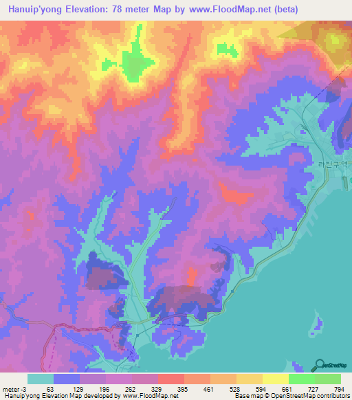 Hanuip'yong,North Korea Elevation Map