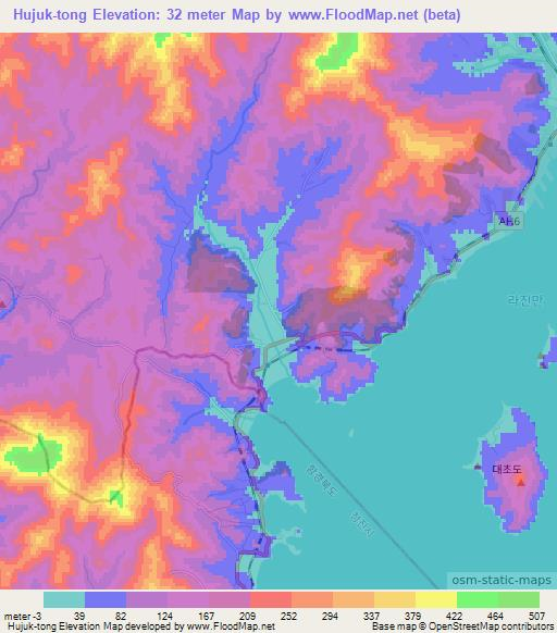 Hujuk-tong,North Korea Elevation Map