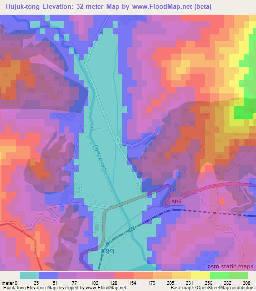 Hujuk-tong,North Korea Elevation Map