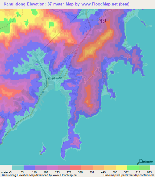 Kanui-dong,North Korea Elevation Map