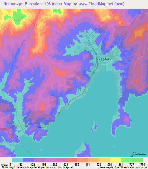 Nomun-gol,North Korea Elevation Map