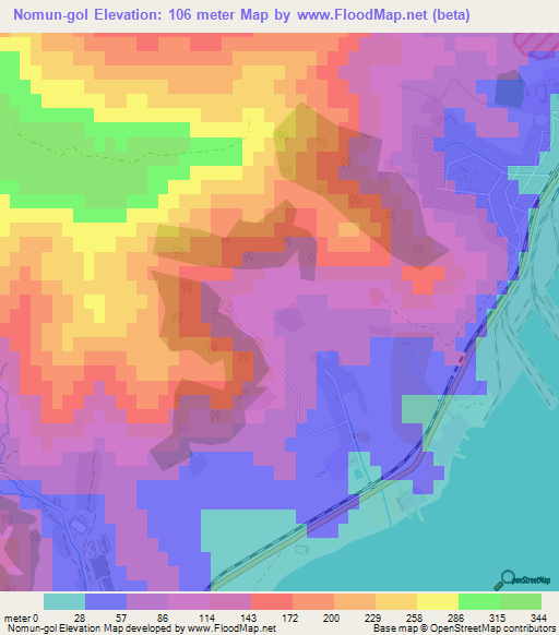 Nomun-gol,North Korea Elevation Map