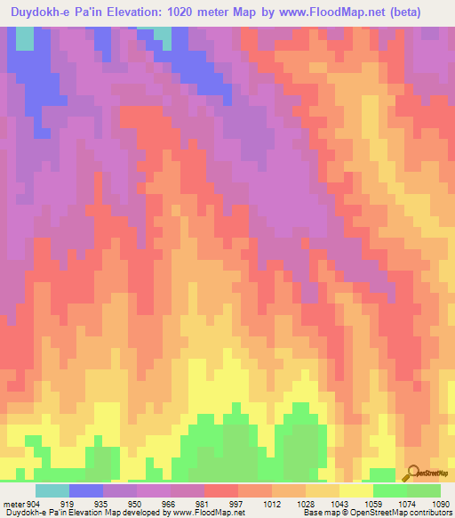 Duydokh-e Pa'in,Iran Elevation Map