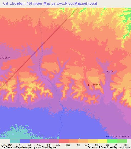 Cal,Somalia Elevation Map