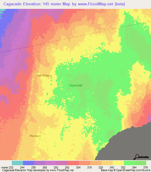 Cagacade,Somalia Elevation Map