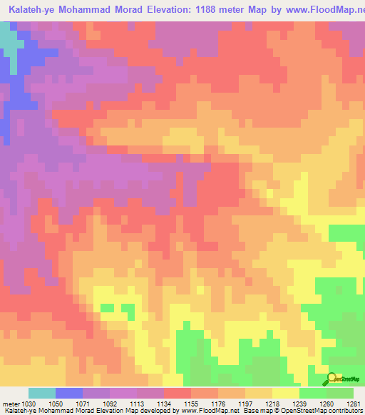 Kalateh-ye Mohammad Morad,Iran Elevation Map
