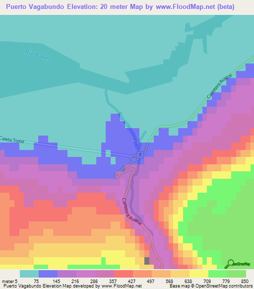 Puerto Vagabundo,Chile Elevation Map